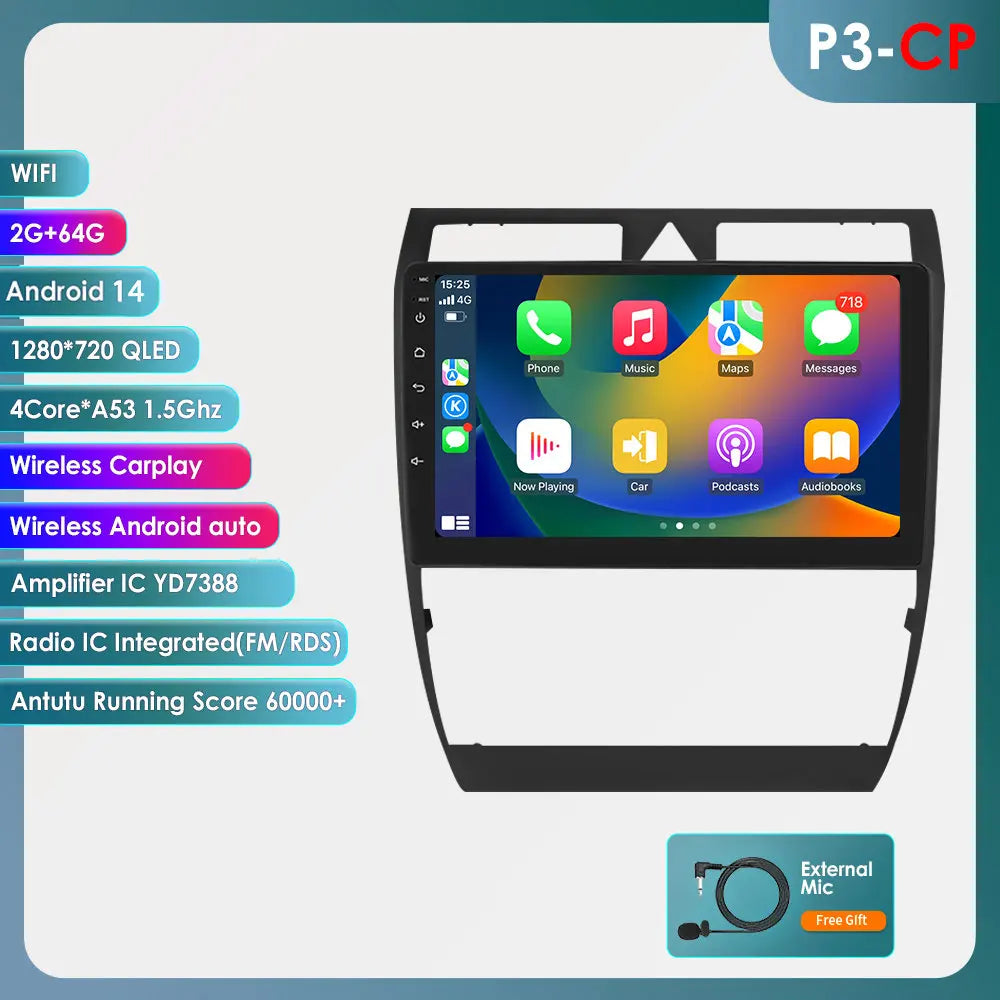 Audi A6 C5 1997-2004 S6 RS6 9" Android 14 Carplay Android auto wireless wifi bt gps 4g AUTMA9VK