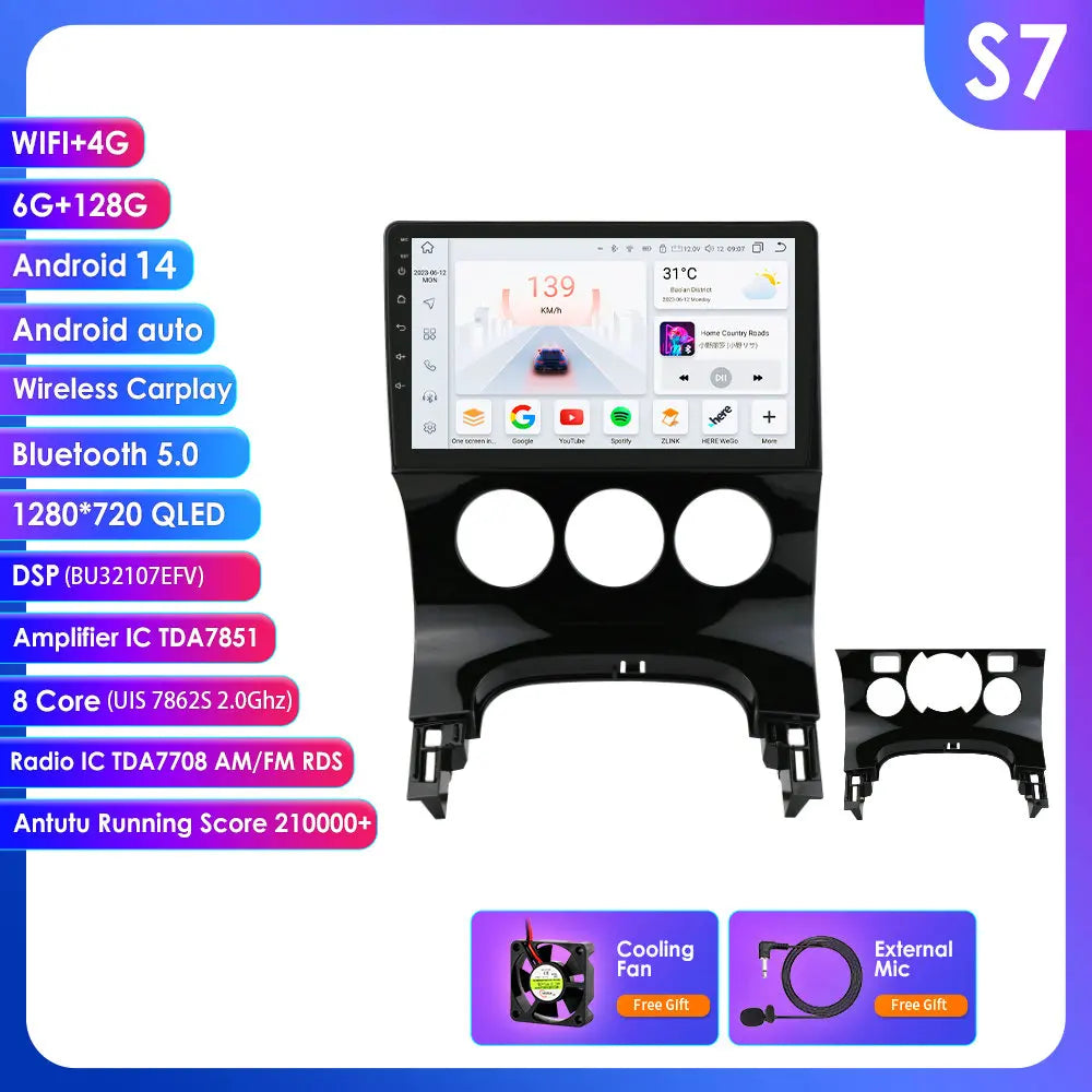 Peugeot 3008 5008 2009-2015 9" Android 14 Carplay Android auto wireless wifi bt gps 4g AUTMGA43