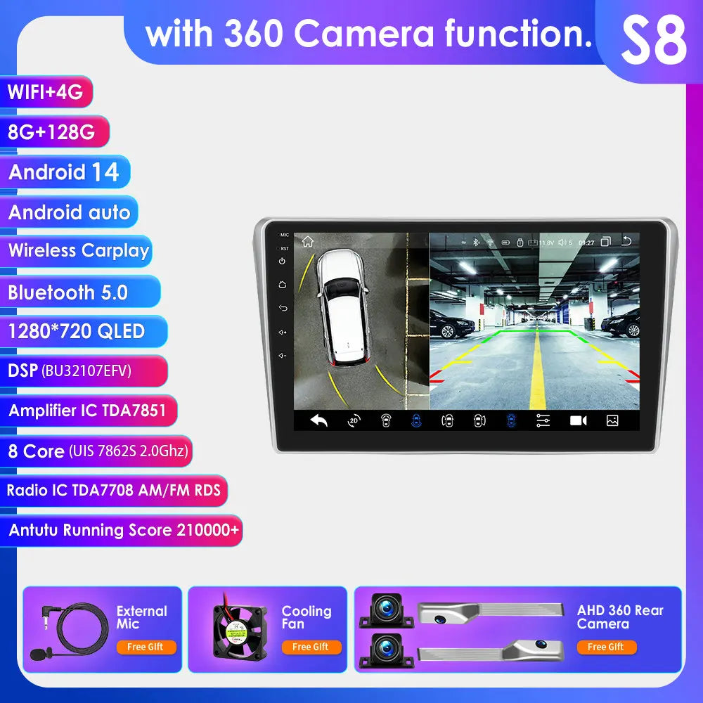 Toyota Avensis T25 2002- 2008 9" Android 14 Carplay Android auto wireless wifi bt gps 4g AUTM01HZ