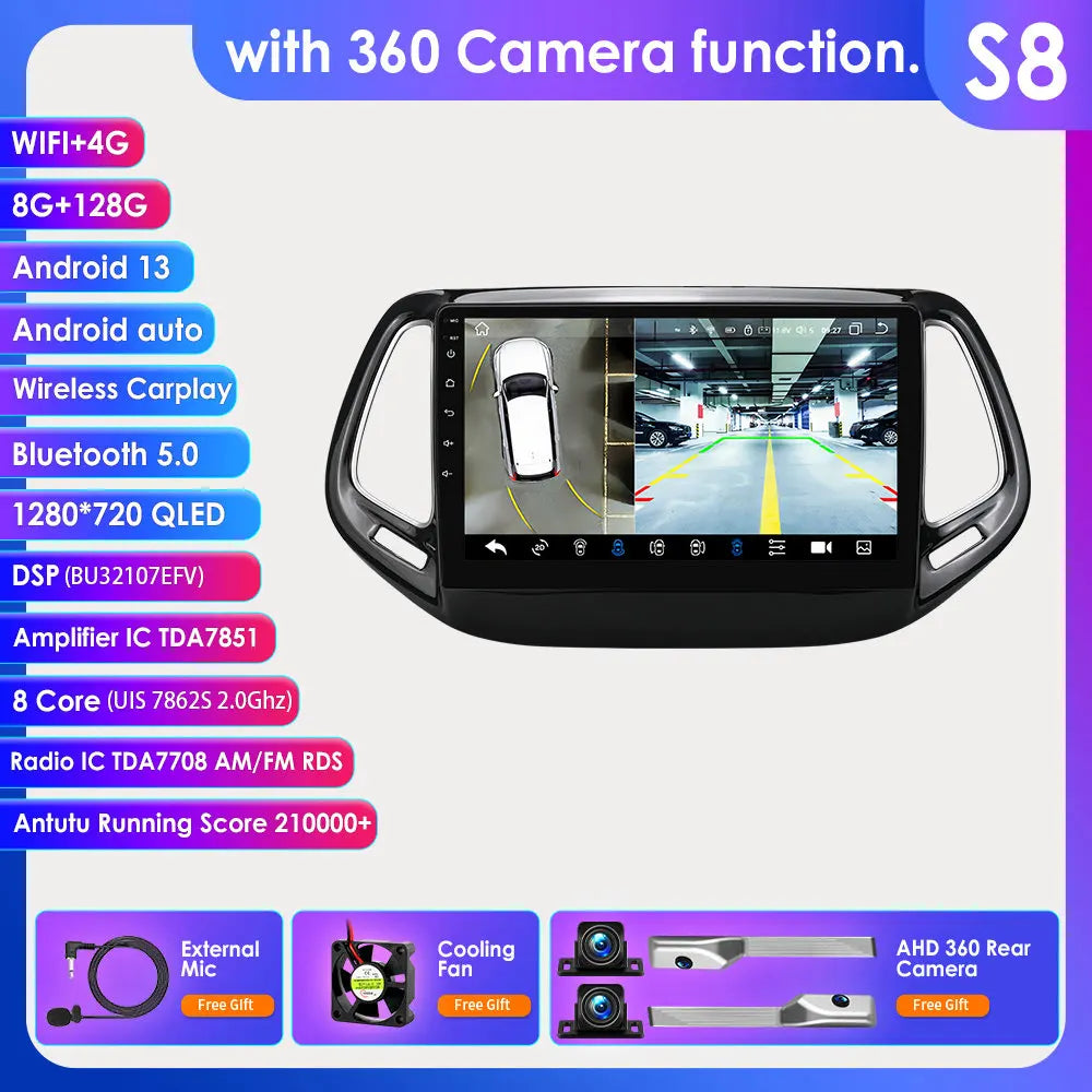 Jeep Compass 2017 -2020 10" Android 14 Carplay Android auto wireless wifi bt gps 4g AUTM4RUA