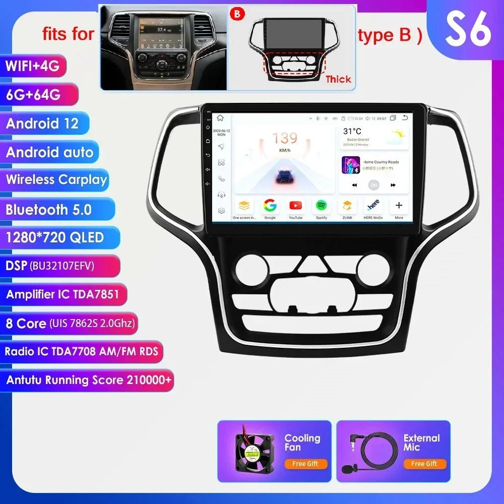 Jeep Grand Cherokee WK2 2014-2022 9" Android 14 Carplay Android auto wireless wifi bt gps 4g AUTMFH0Y