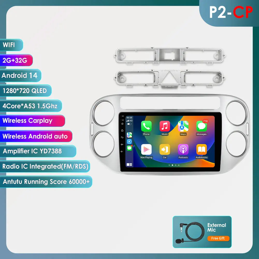 VW Volkswagen Tiguan 2006-2016 9" Android 14 Carplay Android auto wireless wifi bt gps 4g AUTMKZ2Q