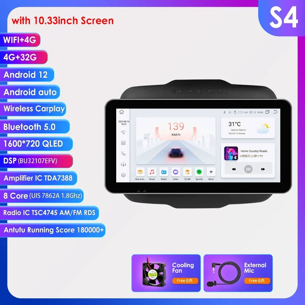 Jeep Renegade 2016-2020 9" Android 14 Carplay Android auto wireless wifi bt gps 4g AUTM7T02