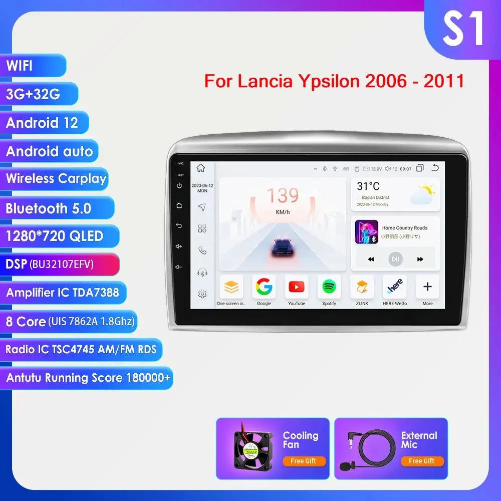 Lancia Ypsilon 2006 - 2011 9" / 10,33" Android 14 Carplay Android auto wireless wifi bt gps 4g AUTMNYFZ