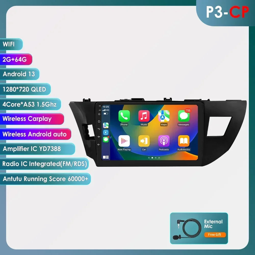 Toyota Corolla 2014-2016 9" Android 14 Carplay Android auto wireless wifi bt gps 4g AUTMCOPZT