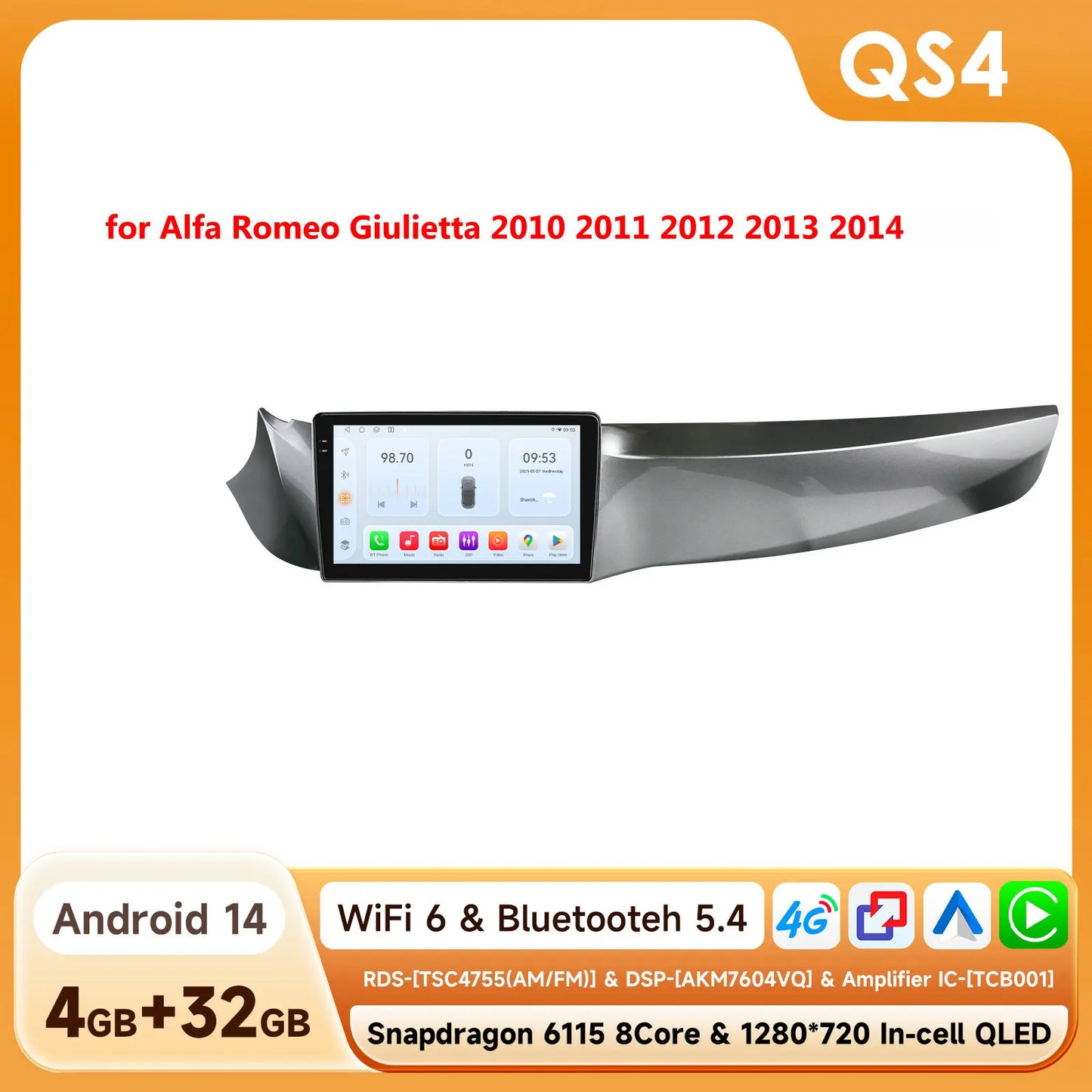 Alfa Romeo Giulietta 2010-2018 9" Android 14 Carplay Android auto wireless wifi bt gps 4g AUTMPK52