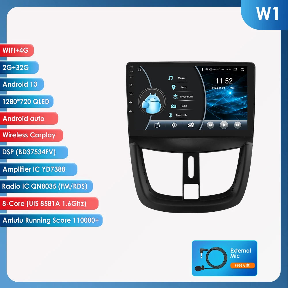 Peugeot SW 207 CC 207 CC 2006-2015 Car Radio RDS WIFI BT GPS wireless CarPlay Android Auto AUTM76EA