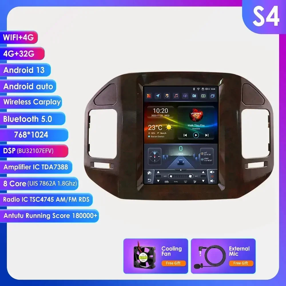 Mitsubishi Pajero V60 V68 V73 1999-2006 9,7" Android 14 Carplay Android auto wireless wifi bt gps 4g AUTMN48V