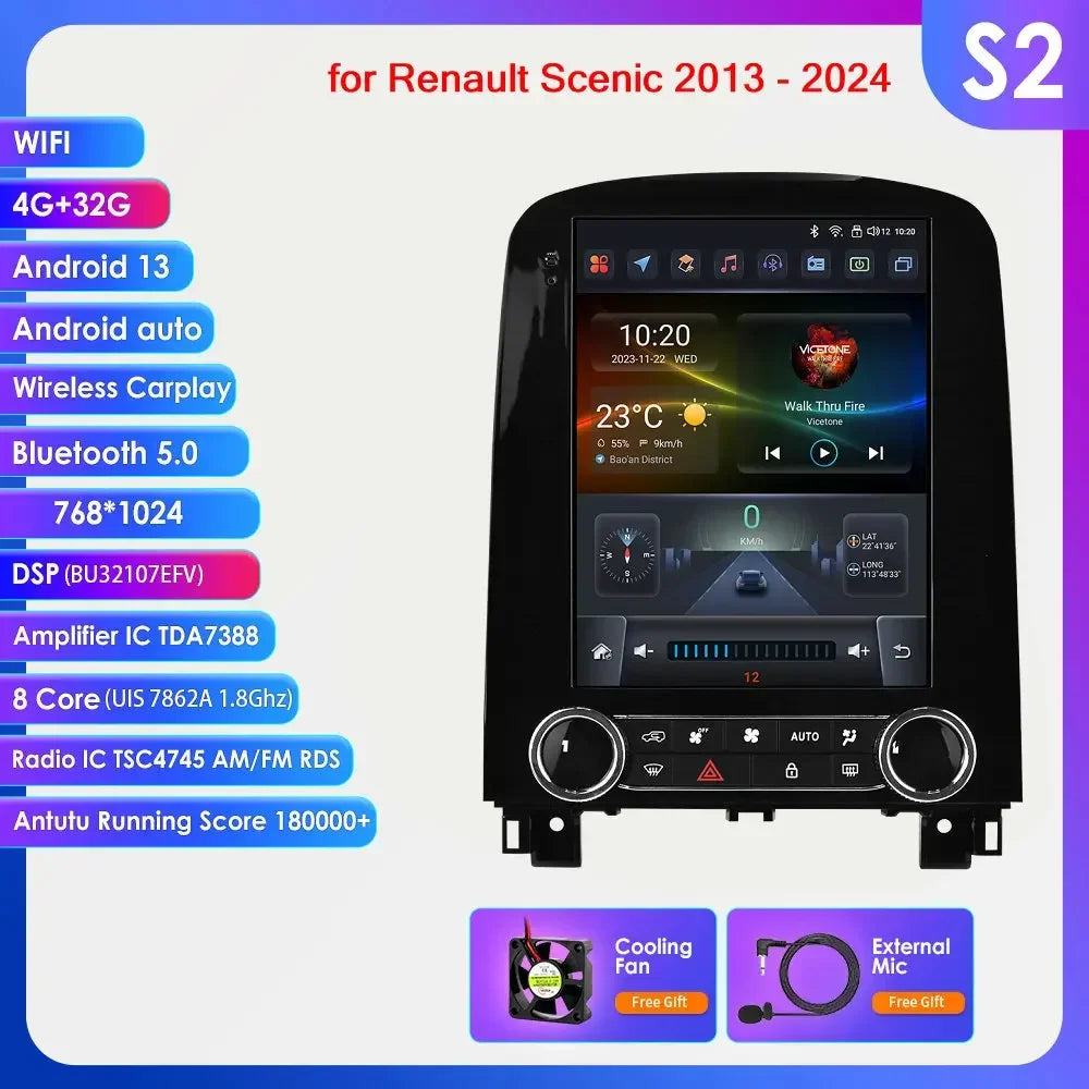 Renault Scenic 2013 - 2024 9,7" Android 14 Carplay Android auto wireless wifi bt gps 4g AUTMXM05