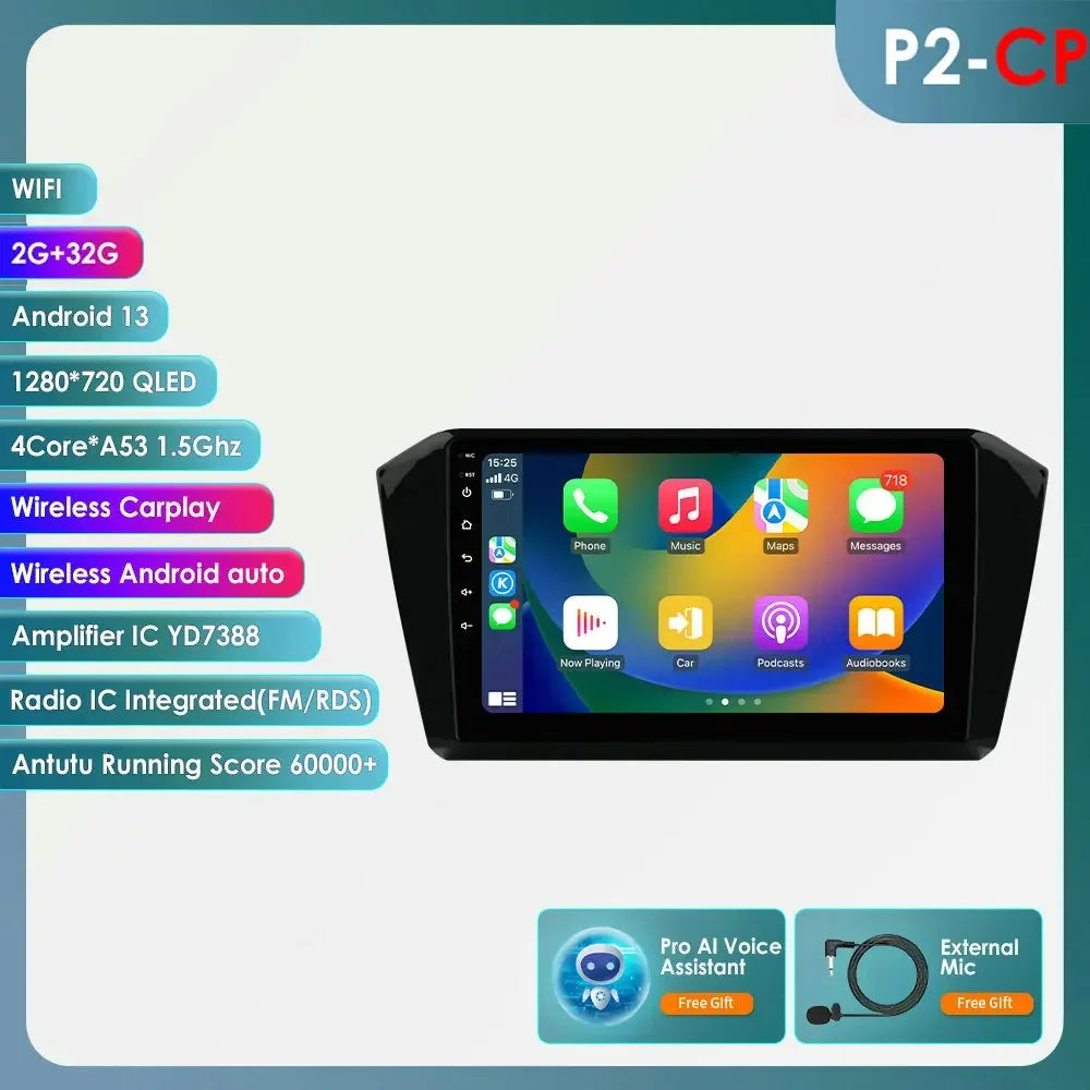 VW Passat B8 2014 -2023 10,1" Android 14 Carplay Android auto wireless wifi bt gps 4g AUTMP6CD