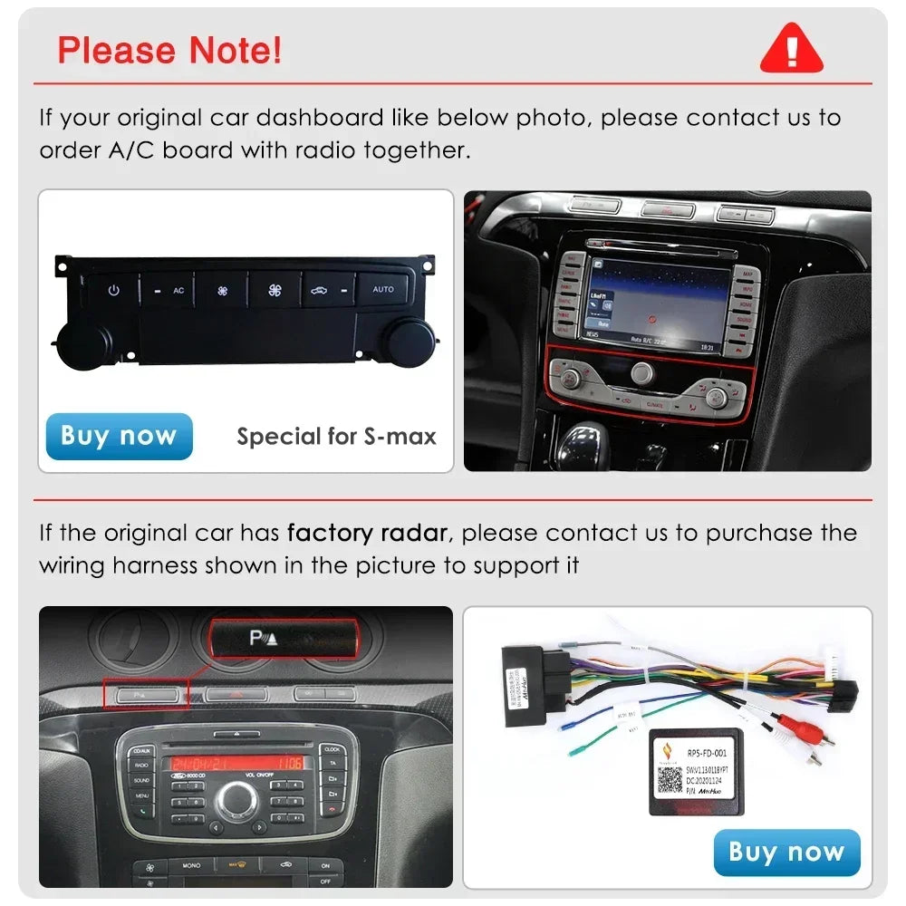 Ford S Max S-MAX 2007-2015 9" Android 14 Carplay Android auto wireless wifi bt gps 4g AUTMUZ3Y