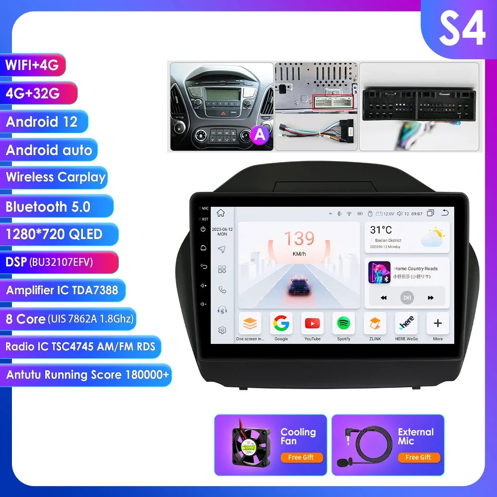 Hyundai Tucson 2 LM IX35 2009-2015 9" / 10,33" Android 14 Carplay Android auto wireless wifi bt gps 4g AUTMKXK8