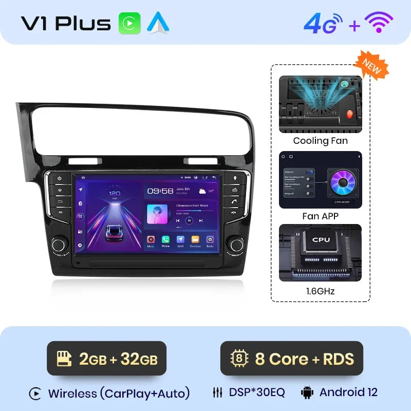 VW Golf 7 2013-2017 9" Wireless CarPlay Android Auto Radio RDS Multimedia GPS WIFI BT AUTMGVWL7