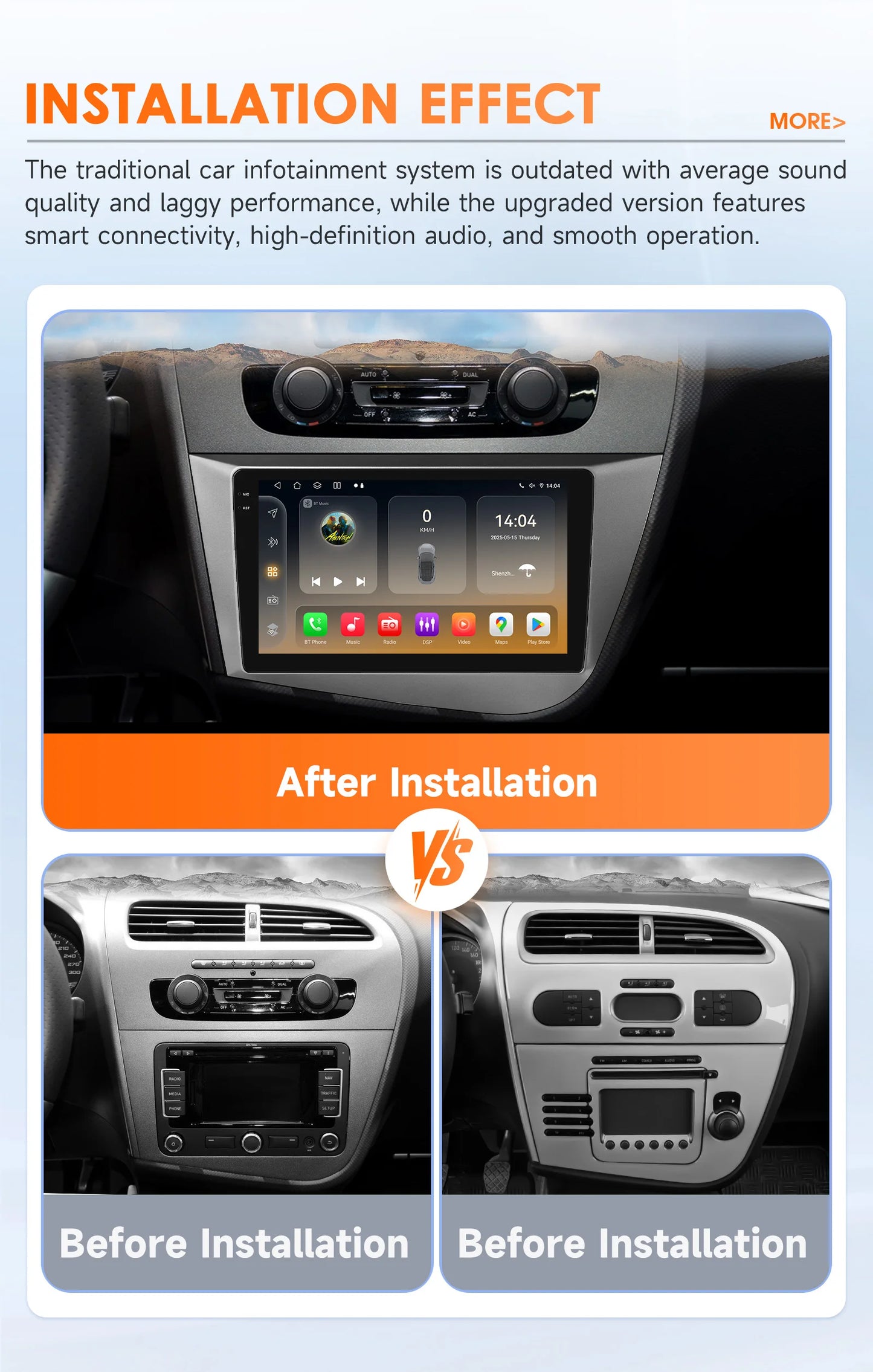 Seat Leon 2 MK2 2005 - 2012 9" Android 14 Carplay Android auto wireless wifi bt gps 4g AUTMJ9VX