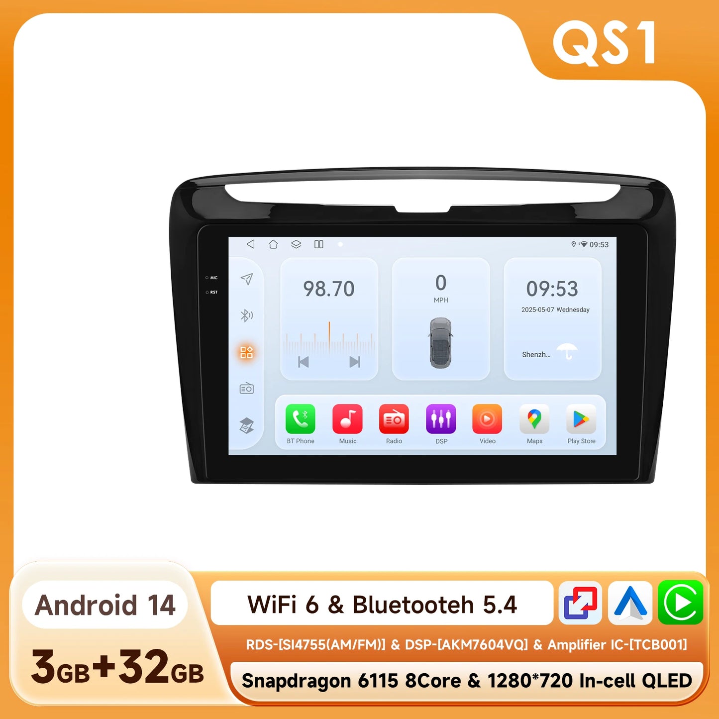 Lancia Ypsilon 2012 - 2020 9" Android 14 Carplay Android auto wireless wifi bt gps 4g AUTMSTMD