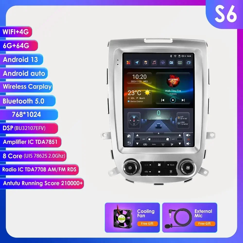 Hyundai Santa Fe 2 2006-2012 9,7" Android 14 Carplay Android auto wireless wifi bt gps 4g AUTM19VI