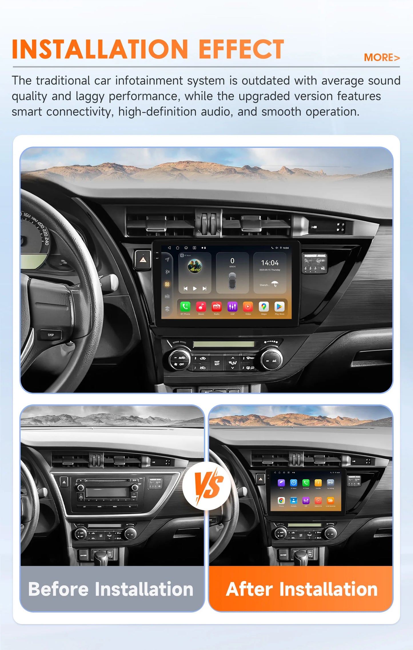 Toyota Auris Corolla 2013-2016 9" Android 14 Carplay Android auto wireless wifi bt gps 4g AUTMRSRTD