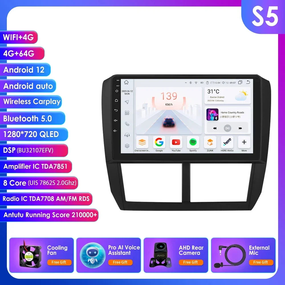 Subaru Forester 3 SH 2007-2013 Impreza WRX " Android 14 Carplay Android auto wireless wifi bt gps 4g AUTMFSTSB