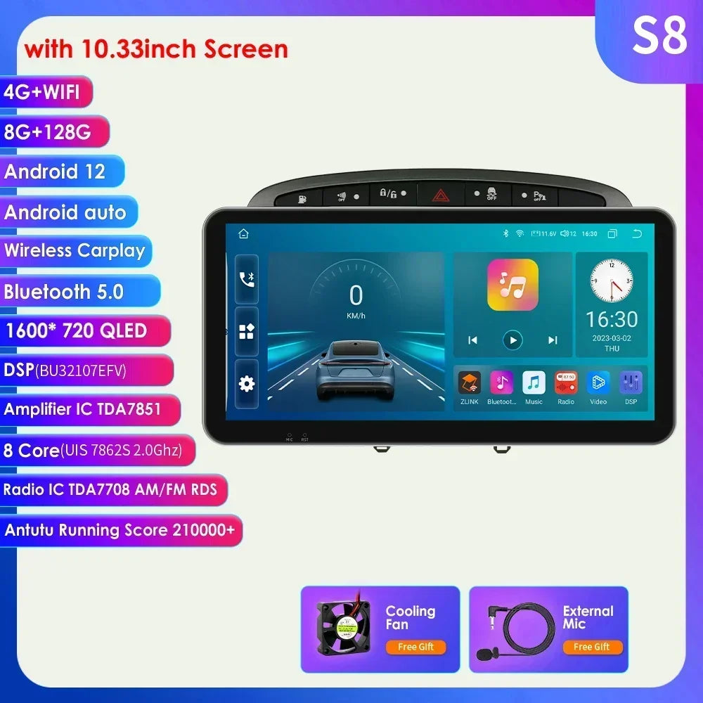 Peugeot 308 308SW Peugeot 9" Android 14 Carplay Android auto wireless wifi bt gps 4g AUTMAJNZ