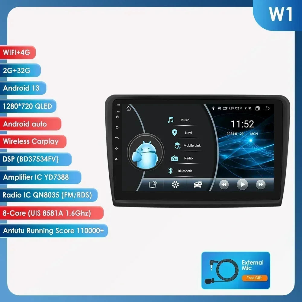 Skoda Superb 2 B6 2008 - 2015 9" Android 14 Carplay Android auto wireless wifi bt gps 4g AUTMEW7F