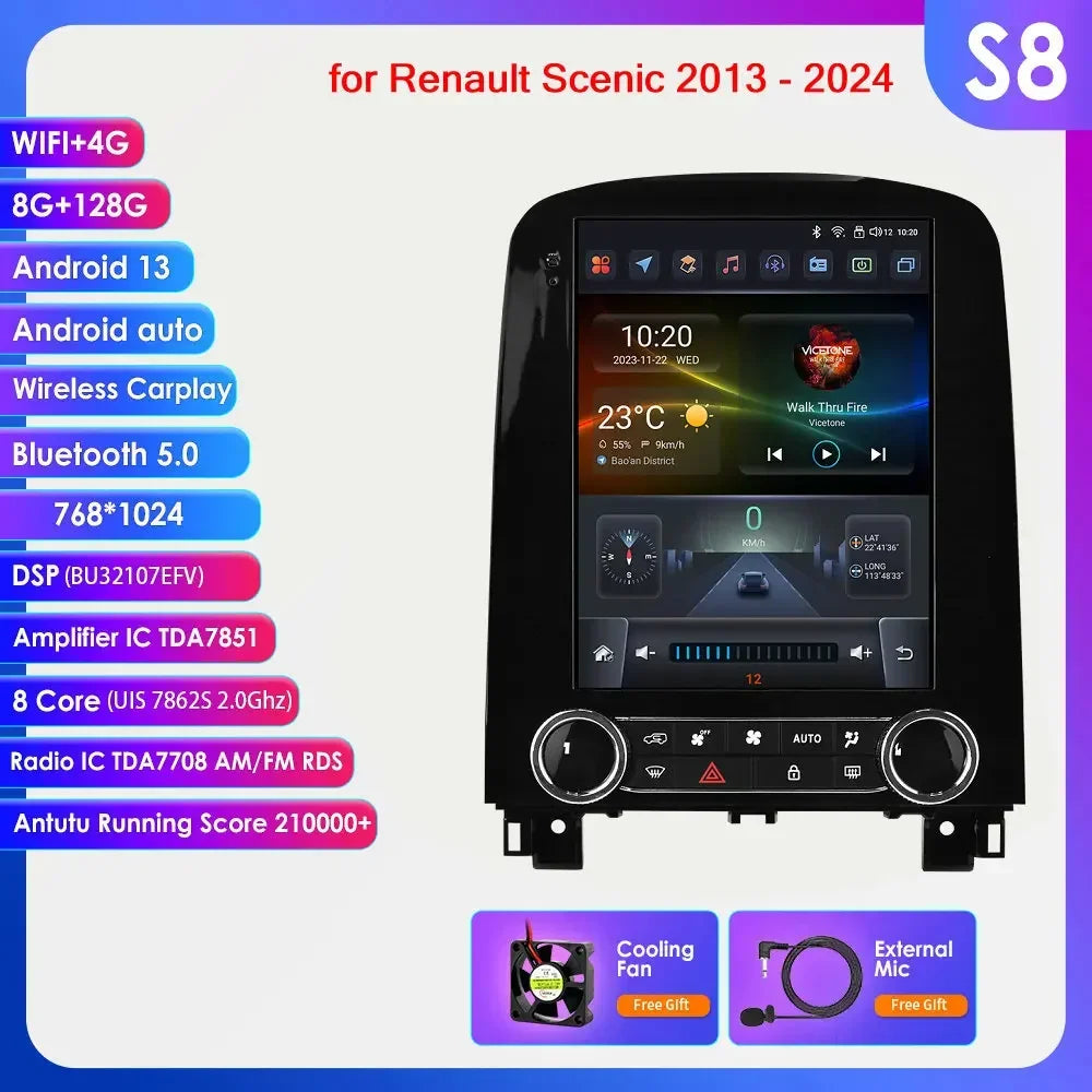 Renault Scenic 2013 - 2024 9,7" Android 14 Carplay Android auto wireless wifi bt gps 4g AUTMXM05