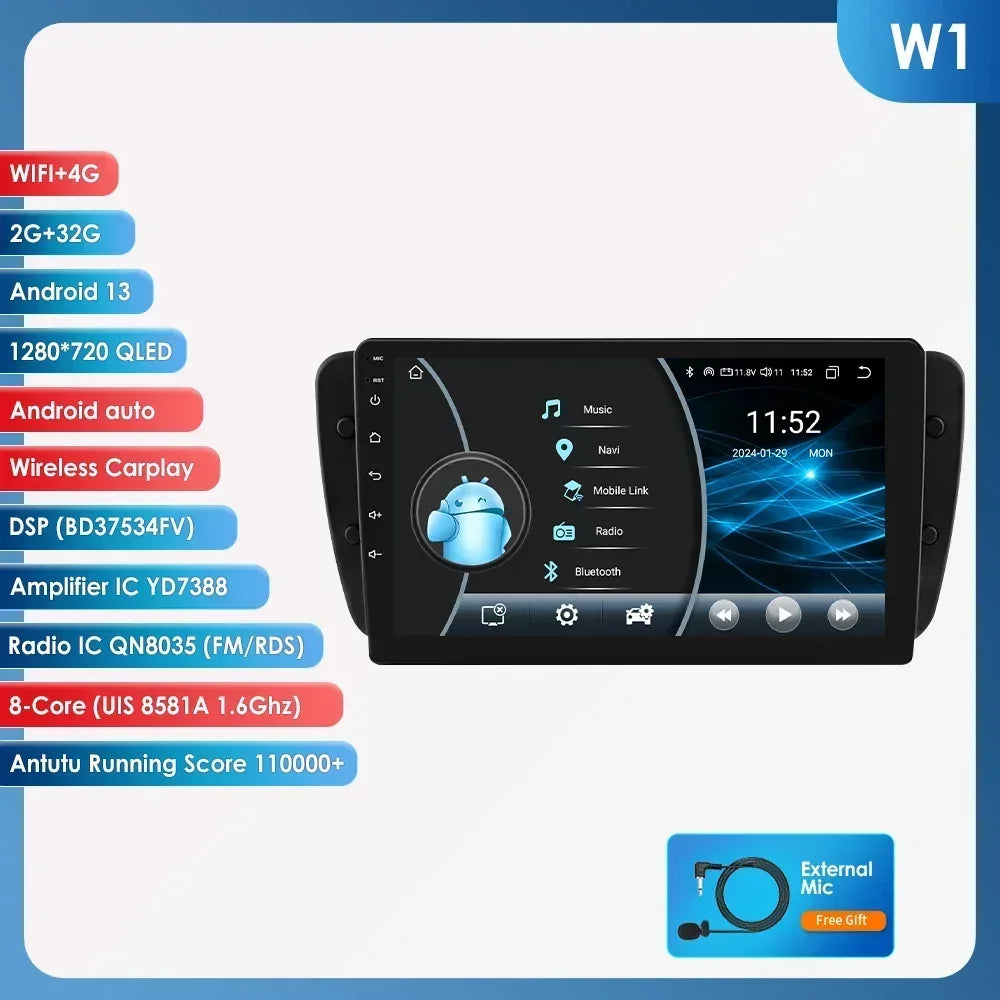 Seat Ibiza 6j 2009 - 2013 9" Android 14 Carplay Android auto wireless wifi bt gps 4g AUTMZM57