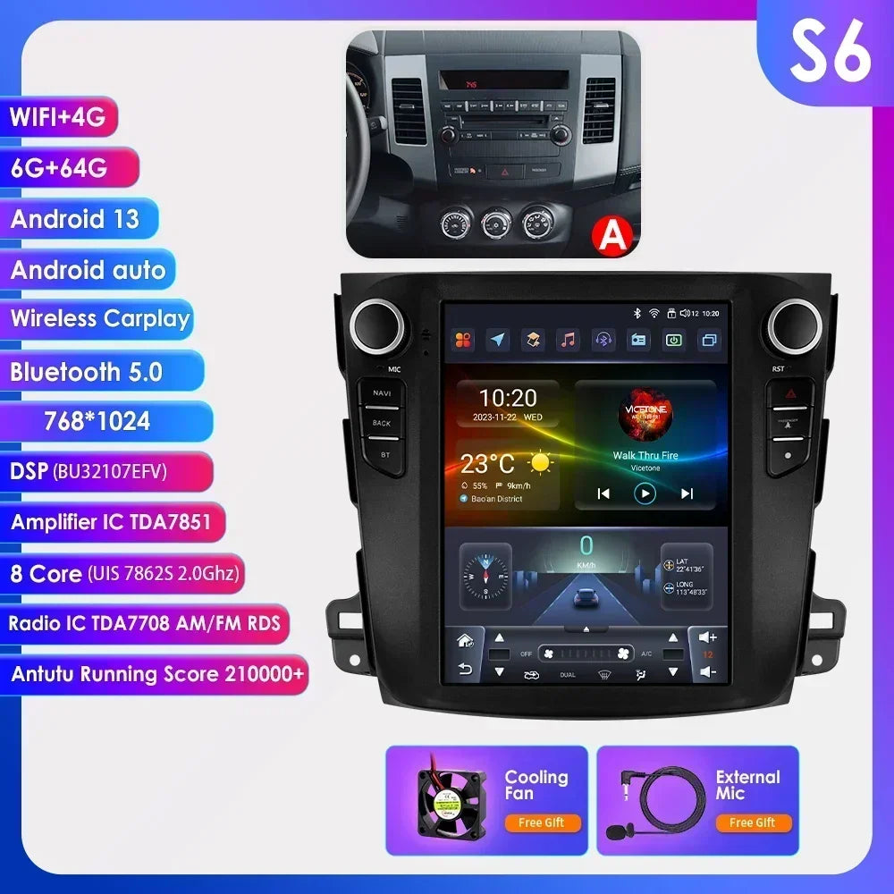 Mitsubishi Outlander Xl 2 2008-2013 9,7" Android 14 Carplay Android auto wireless wifi bt gps 4g AUTMXLOMX