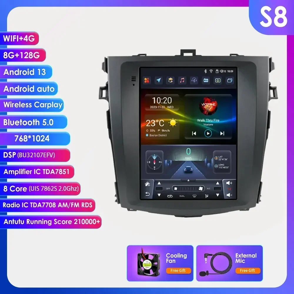 Toyota Corolla E140 / E150 2006 - 2013 9.7" Android 14 Carplay Android auto wireless wifi bt gps 4g CRLTYTE2