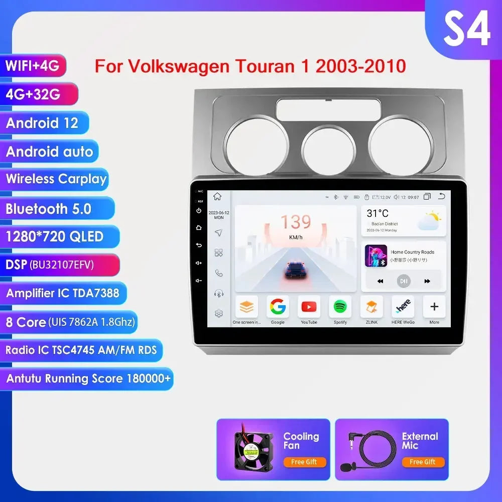Volkswagen Touran 1 2003-2010 9" / 10,33" Android 14 Carplay Android auto wireless wifi bt gps 4g AUTMN784
