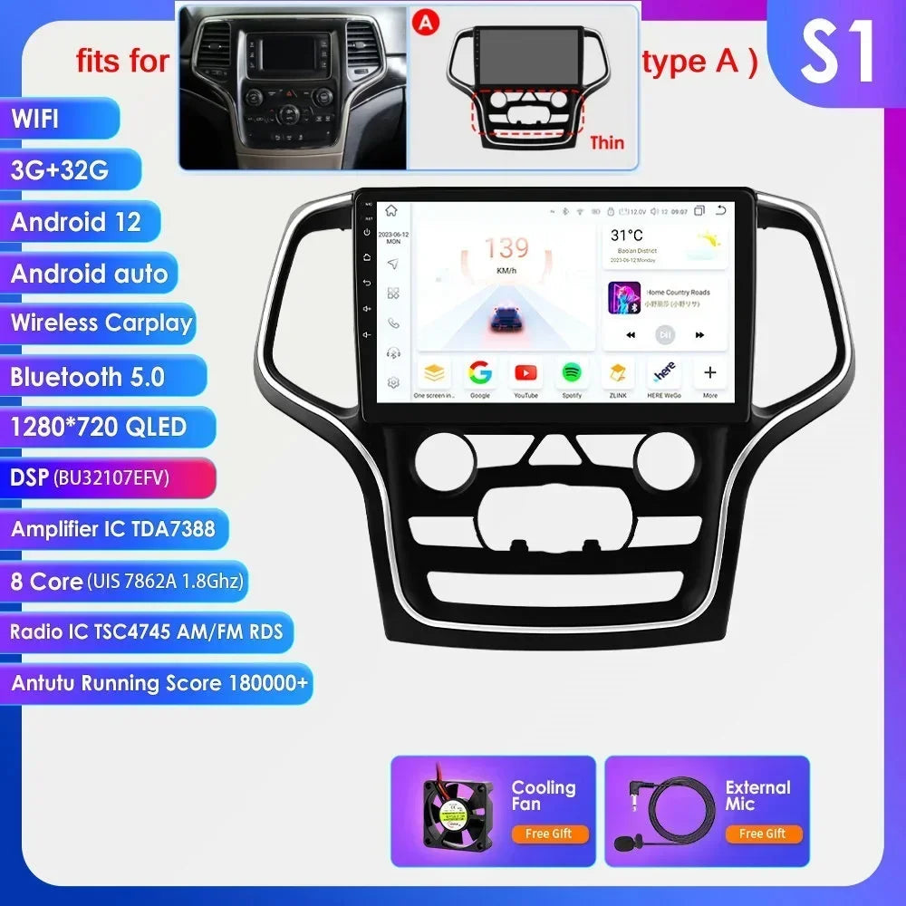 Jeep Grand Cherokee WK2 2014-2022 9" Android 14 Carplay Android auto wireless wifi bt gps 4g AUTMFH0Y