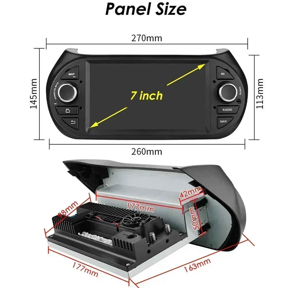 Fiat Qubo/ Fiorino / Citroen Nemo / Peugeot Bipper 7" Android 14 Carplay Android auto wireless wifi bt gps 4g AUTMZVQA