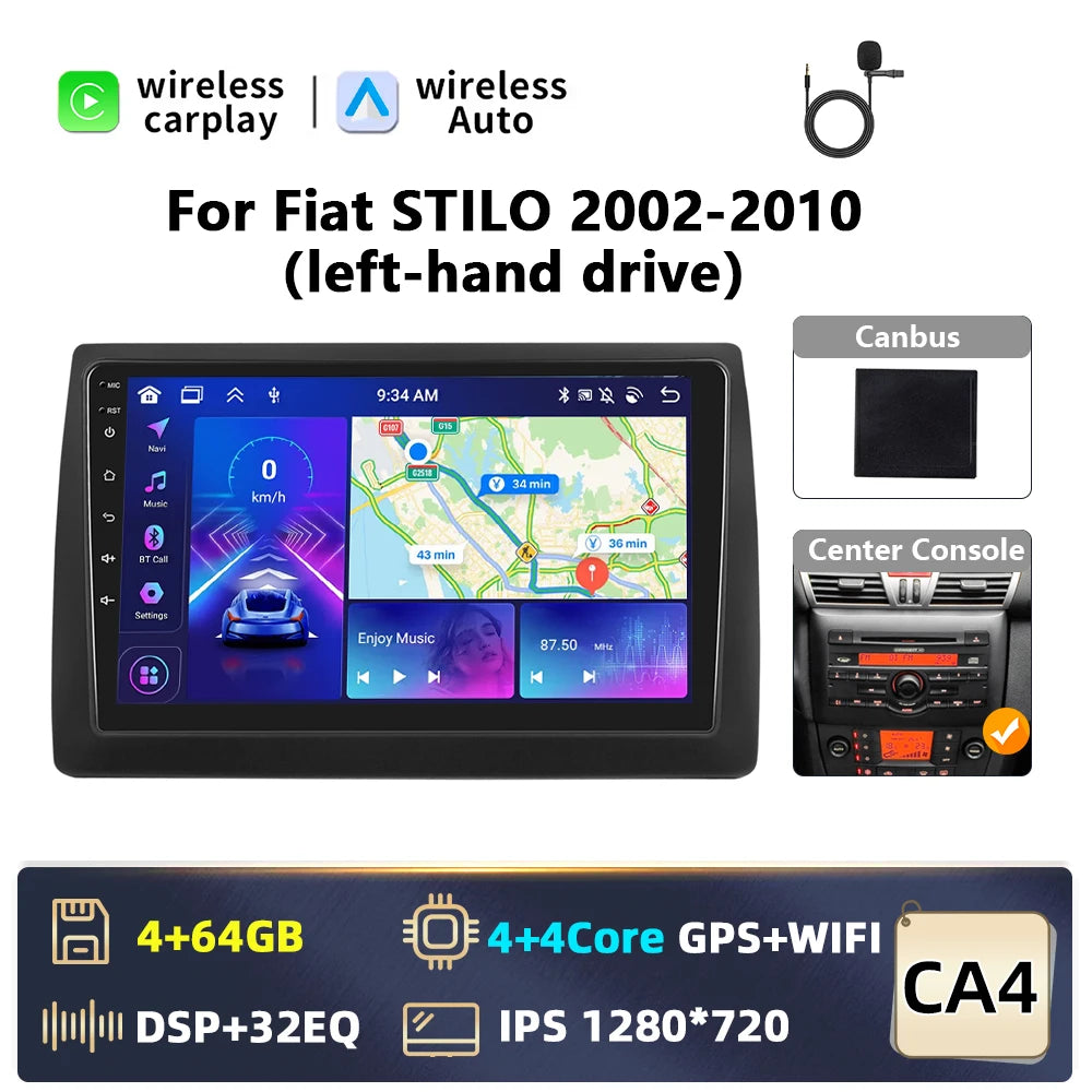 Fiat STILO 2002-2010  9" Android 14  Wireless CarPlay Android Auto GPS WiFi BT radio RDS AUTM7GJT