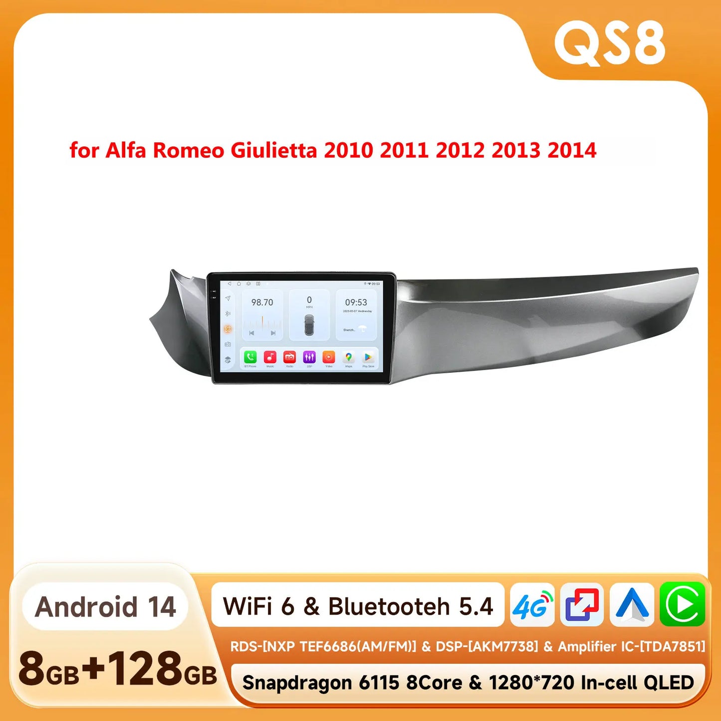Alfa Romeo Giulietta 2010-2018 9" Android 14 Carplay Android auto wireless wifi bt gps 4g AUTMPK52