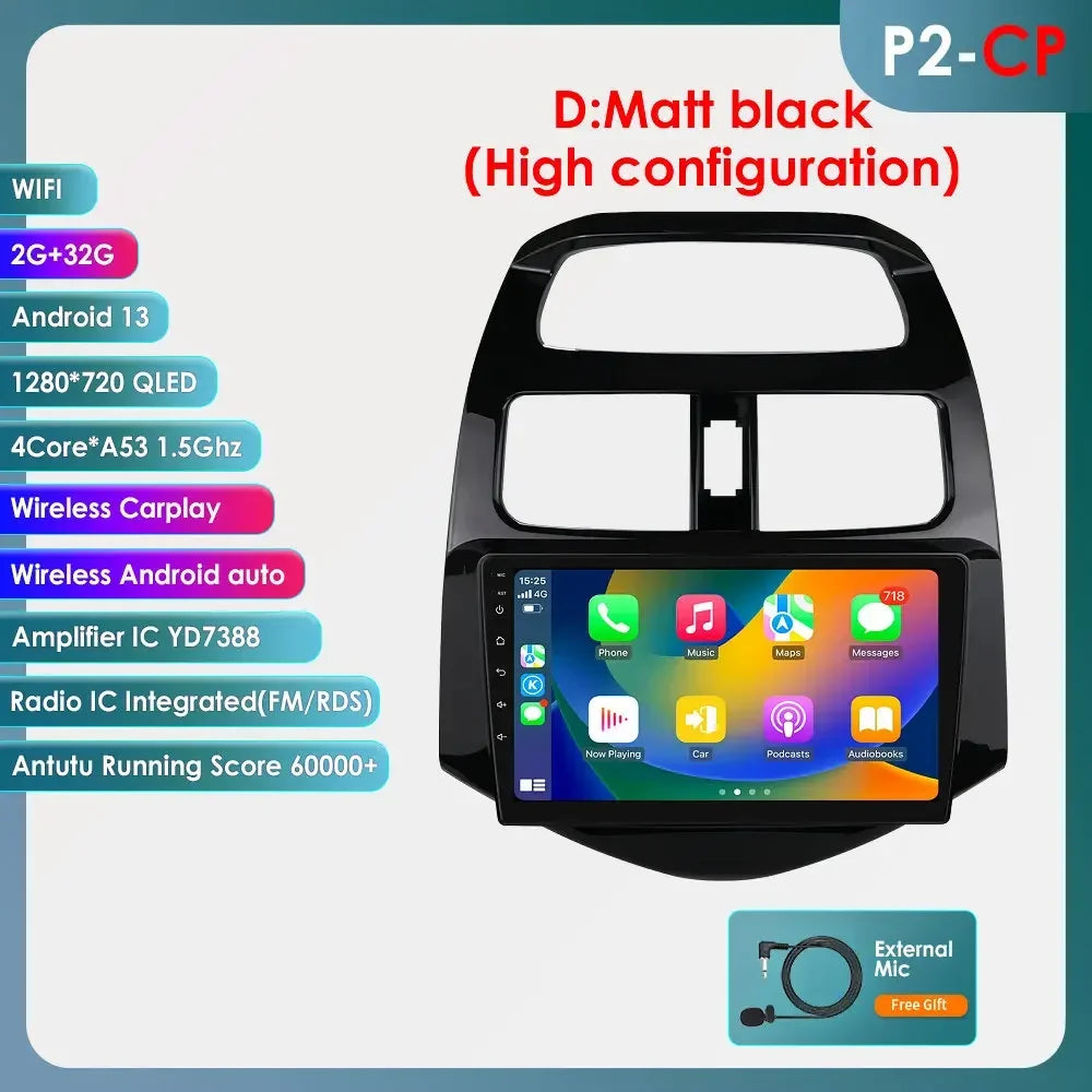 Chevrolet Spark Beat Matiz Creative 2010-2014 9" Android 14 Carplay Android auto wireless wifi bt gps 4g AUTMTPT1