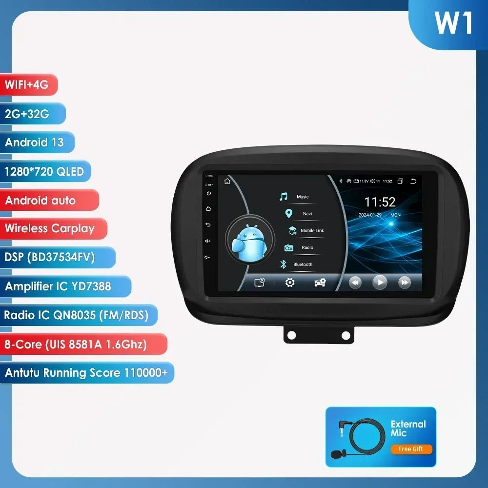 FIAT 500X 2014-2020 9" Android 14 Carplay Android auto wireless wifi bt gps 4g AUTMXDQZ