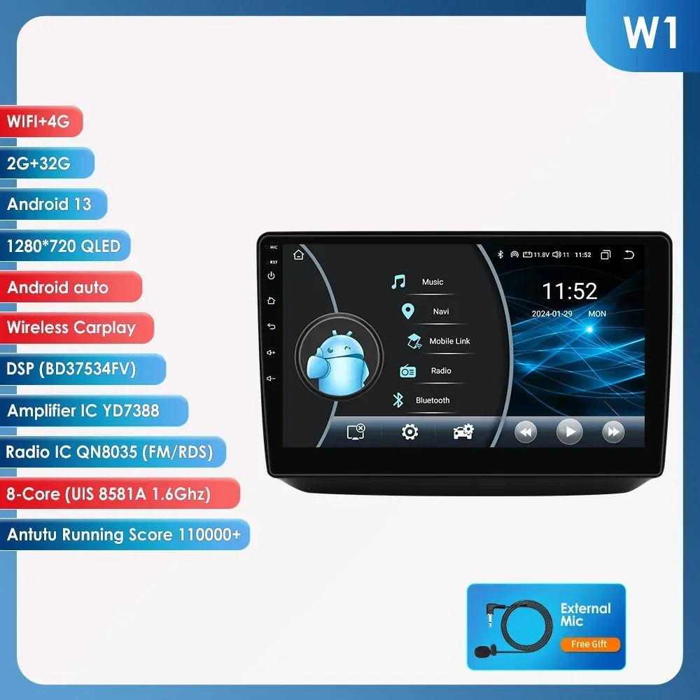 Skoda Fabia 2 2007 - 2014 10,1" Android 14 Carplay Android auto wireless wifi bt gps 4g AUTMQ1FL