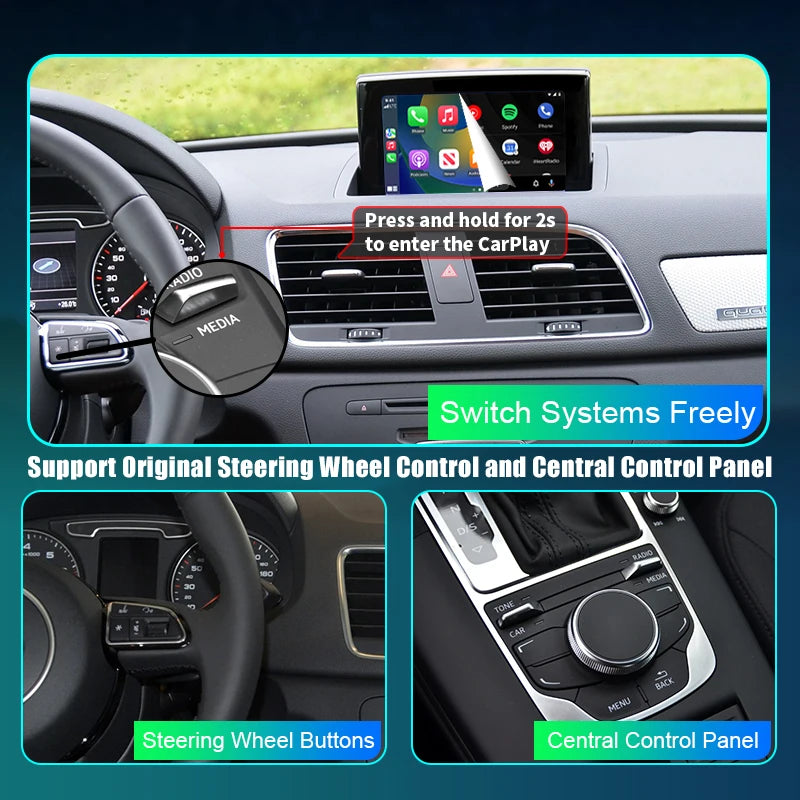 Audi Q3 2012-2018 Wireless Apple CarPlay Android Auto Mirror Link AirPlay Navigation AUTMAUDAQ3