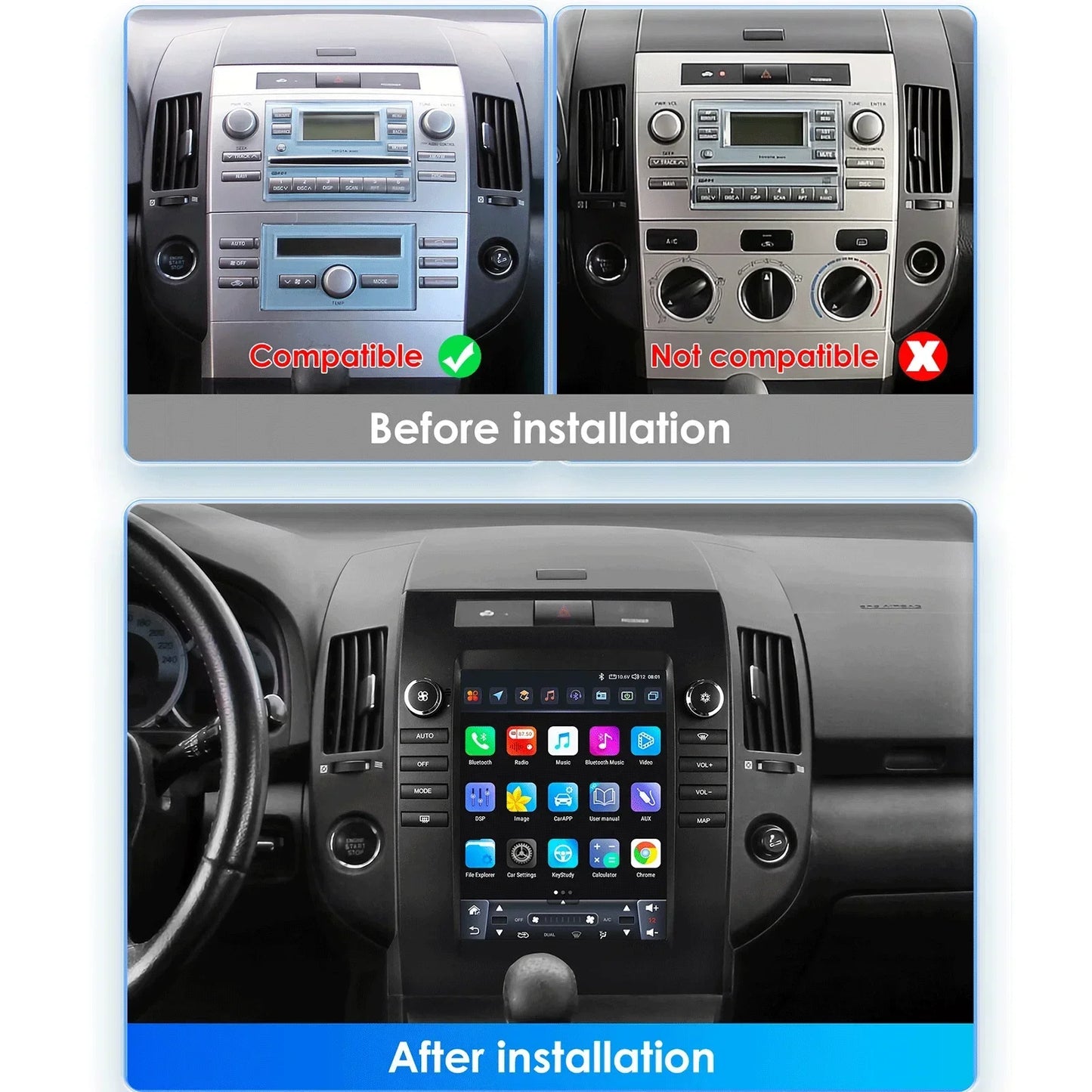 Toyota Verso 2004-2009 9,7" Android 14 Carplay Android auto wireless wifi bt gps 4g AUTMA88T