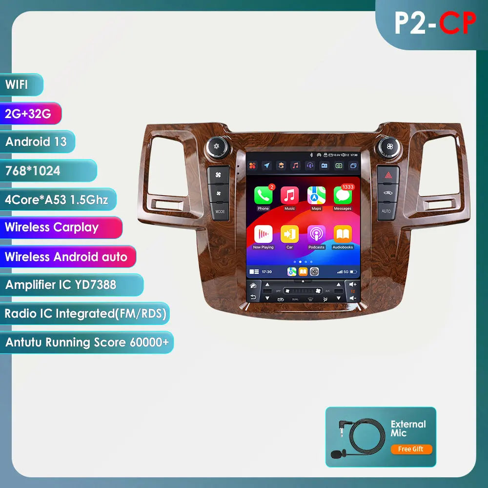 Toyota Fortuner Vigo Hilux 2005-2014 9,7" Android 14 Carplay Android auto wireless wifi bt gps 4g AUTMS2IR