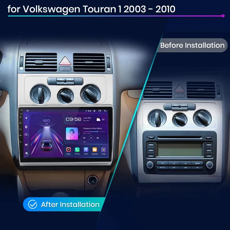 Volkswagen Touran 1 2003 - 2010 Car Radio RDS WIFI GPS BT wireless CarPlay Android Auto car intelligent systems AUTMVWTR9