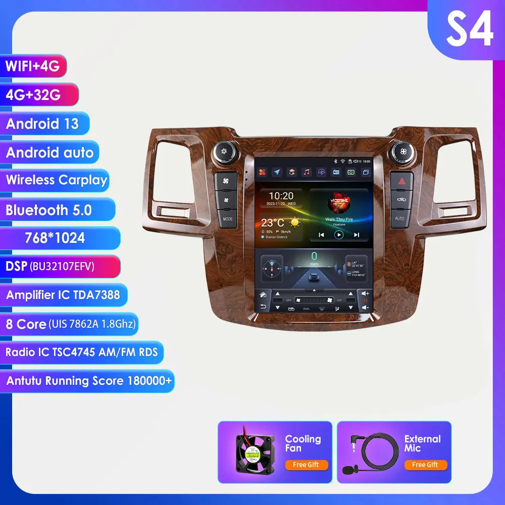 Toyota Fortuner Vigo Hilux 2005-2014 9,7" Android 14 Carplay Android auto wireless wifi bt gps 4g AUTMS2IR