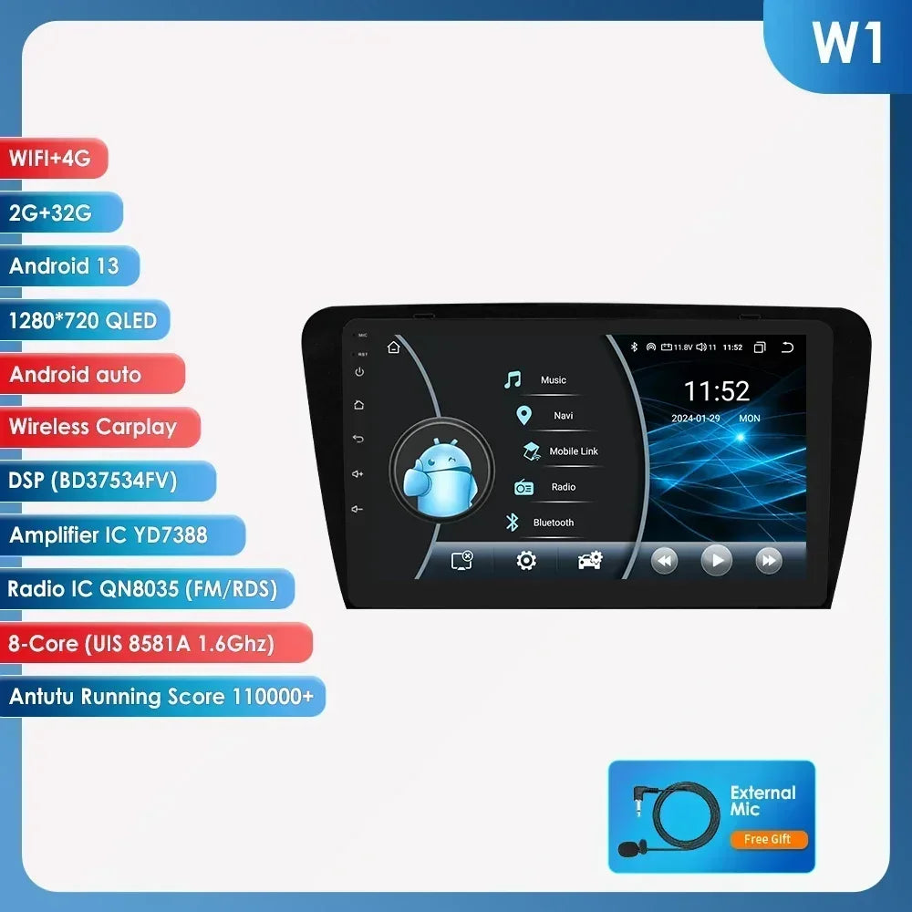 SKODA Octavia 3 A7 2013-2018 10,1"/ 10,33" Android 14 Carplay Android auto wireless wifi bt gps 4g AUTMCD4D