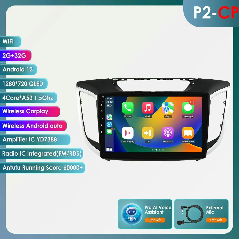 Hyundai Creta Ix25 2015 - 2019 10,1" Android 14 Carplay Android auto wireless wifi bt gps 4g AUTM4S9U