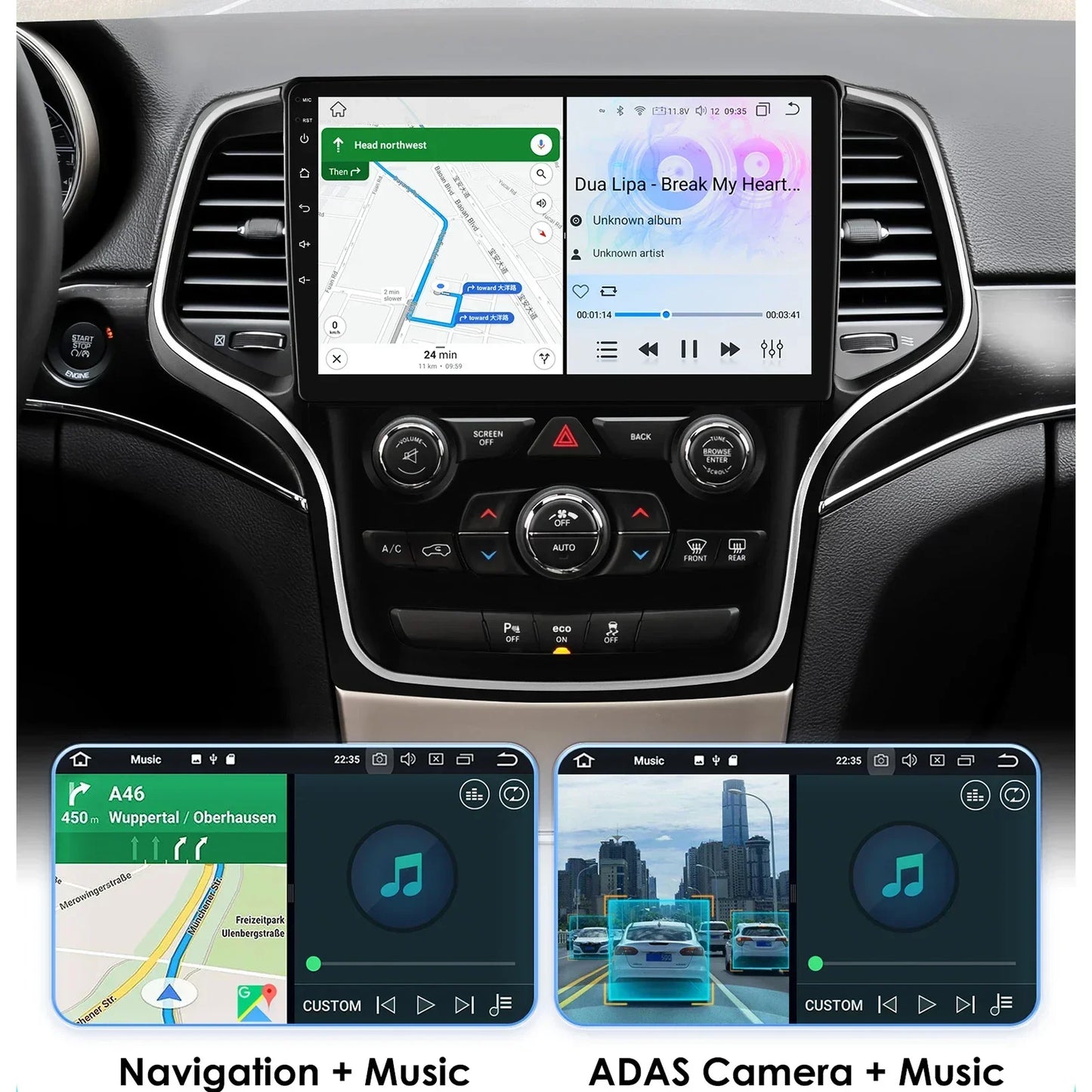 Jeep Grand Cherokee WK2 2014-2022 9" Android 14 Carplay Android auto wireless wifi bt gps 4g AUTMFH0Y