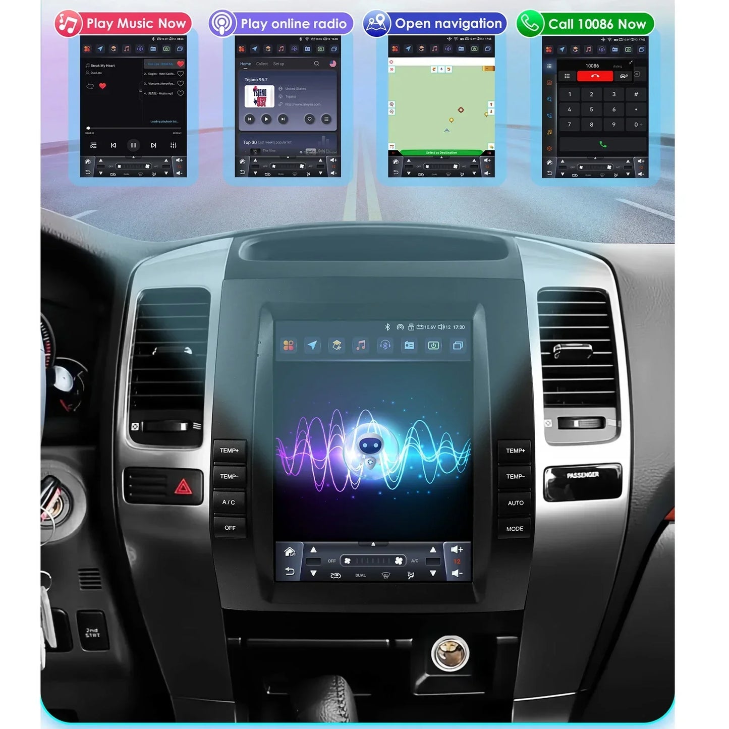 Toyota Land Cruiser Prado 120 2002-2009 Lexus GX470 9,7" Android 14 Carplay Android auto wireless wifi bt gps 4g AUTMWU0F