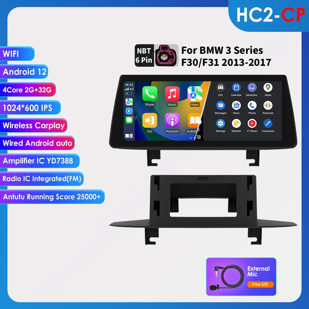 BMW 3 BMW 4 Series F30 F31 NBT 10,25" Android 14 Carplay Android auto wireless wifi bt gps 4g AUTMYBR6