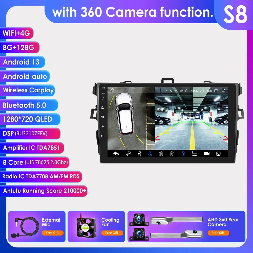 Toyota Corolla E140/150 2007 - 2011 9" Android 14 Carplay Android auto wireless wifi bt gps 4g AUTMCRLTY