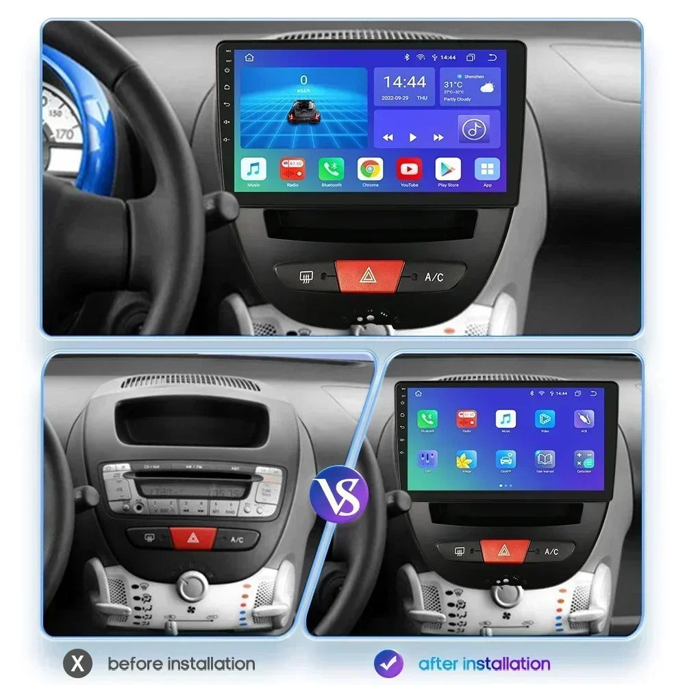 Peugeot 107 Toyota Aygo Citroen C1 9" Android 14 Carplay Android auto wireless wifi bt gps 4g AUTMH3FI