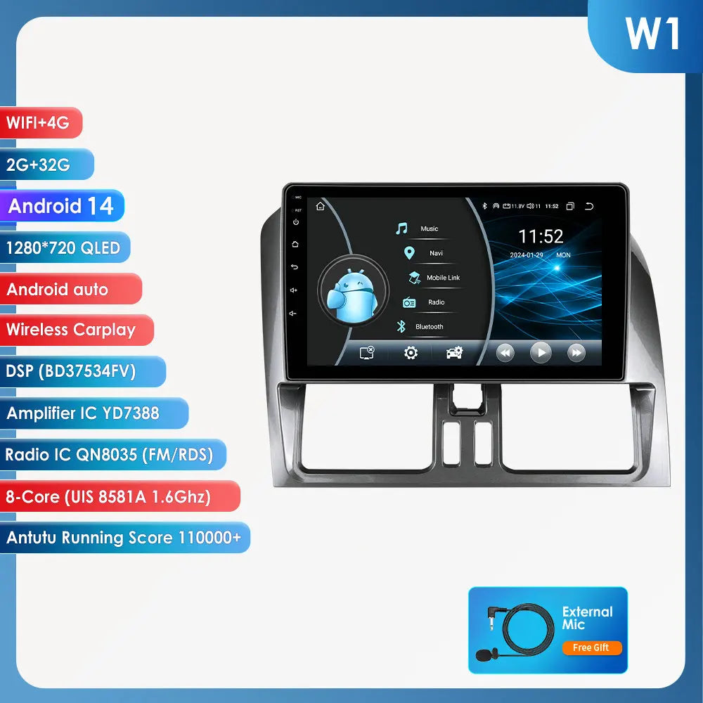 Volvo XC60 2008 - 2017 9" Android 14 Carplay Android auto wireless wifi bt gps 4g AUTMLM13