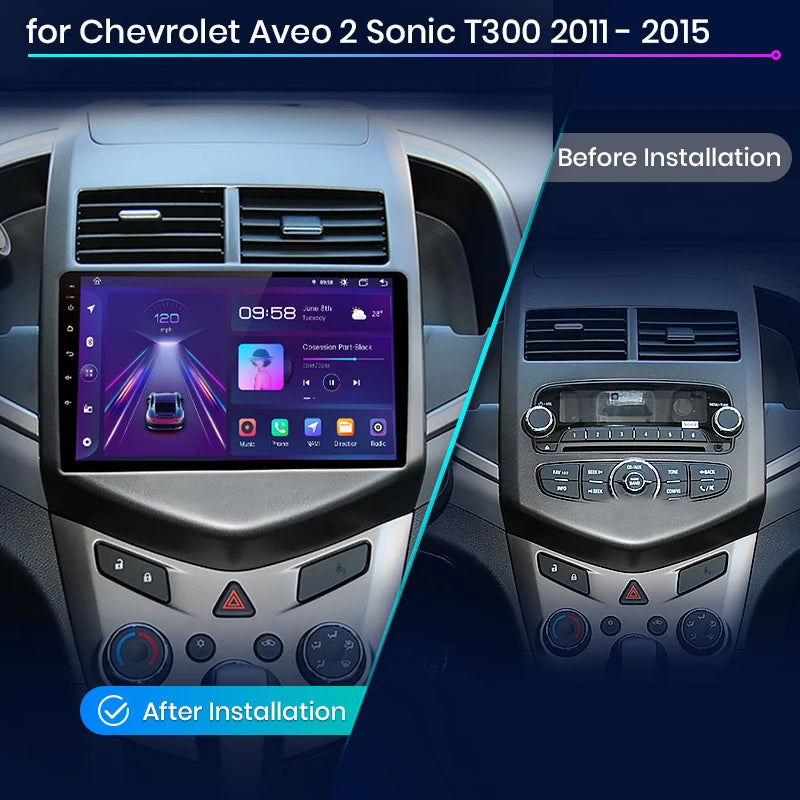 Chevrolet Aveo 2 Sonic T300 2011 - 2015 V1 Plus Car Radio wireless CarPlay Android Auto GPS RDS USB autoradio AUTMCHVAV2
